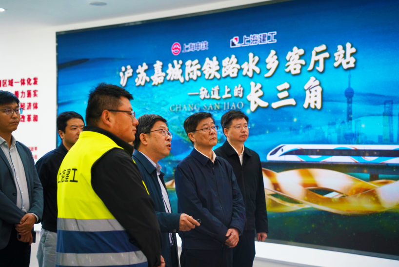 刘健调研上海示范区线2标水乡客厅站